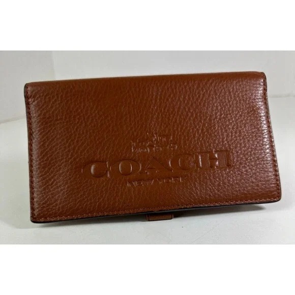 Coach Checkbook Wallet Classic Horse & Carriage Chestnut Brown Pebbled Leather - Picture 7 of 9